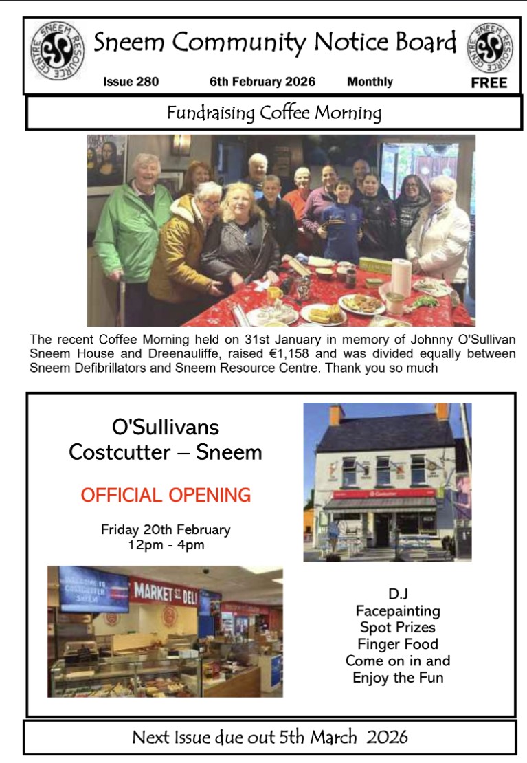 image of front cover of February 2026 Sneem newsletter